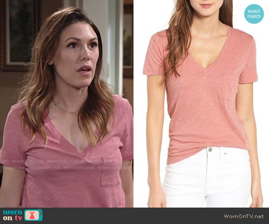 Madewell Whisper Cotton V-Neck Pocket Tee worn by Chloe Mitchell (Elizabeth Hendrickson) on The Young and the Restless