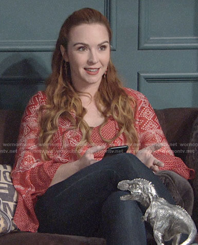Mariah’s red printed top with flared sleeves on The Young and the Restless