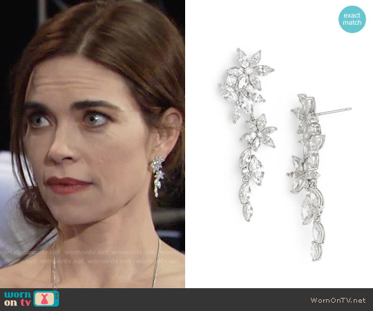 Nadri Floral Crystal Linear Drop Earrings worn by Victoria Newman (Amelia Heinle) on The Young and the Restless