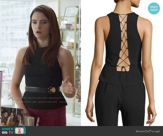Nicholas Sleeveless Lace-Up-Back Peplum Top worn by Jane Sloan (Katie Stevens) on The Bold Type