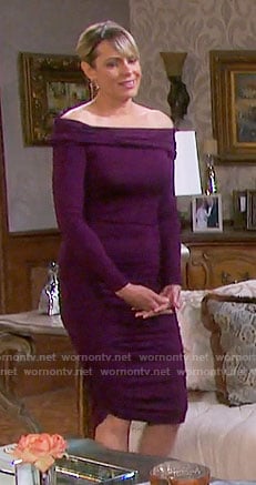 Nicole’s purple off-shoulder dress on Days of our Lives