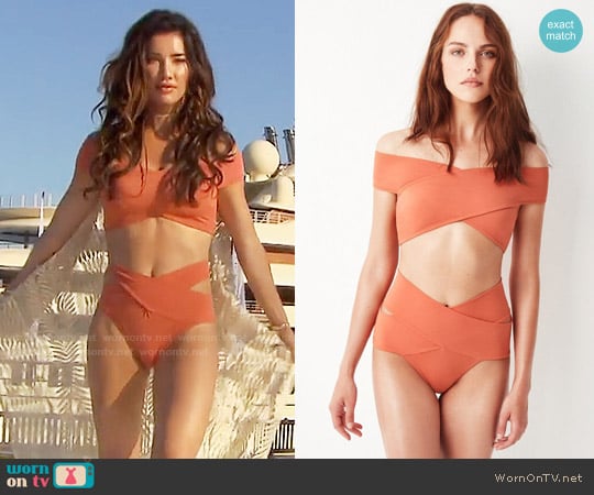Oye Swimwear Lucette Bikini in Coral worn by Steffy Forrester (Jacqueline MacInnes Wood) on The Bold and the Beautiful