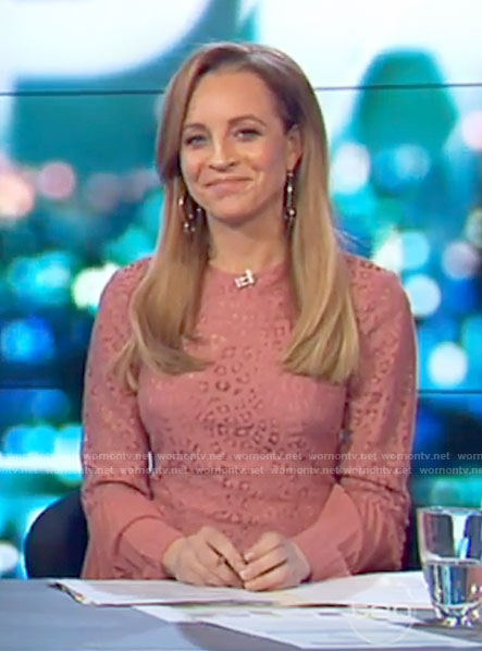 Carrie’s pink lace dress with pleated cuffs on The Project