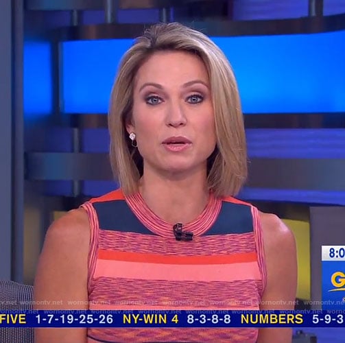 Amy’s pink striped sleeveless dress on Good Morning America