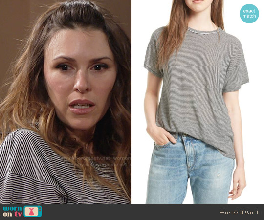 Rag & Bone Stripe Linen Blend Tee worn by Chloe Mitchell (Elizabeth Hendrickson) on The Young and the Restless