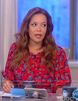 Sunny’s red feather print midi dress on The View