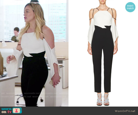 WornOnTV: Kelsey's black and white cutout shoulder jumpsuit on