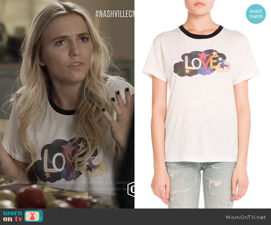 Saint Laurent Love T-shirt worn by Maddie Jaymes (Lennon Stella) on Nashville