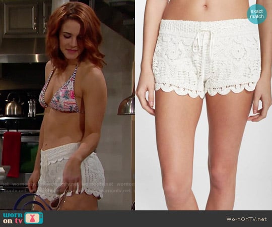 Surf Gypsy Crochet Cover-Up Shorts worn by Sally Spectra (Courtney Hope) on The Bold and the Beautiful