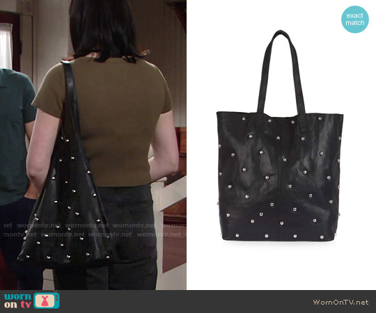 Topshop BOBBY Leather Studded Shopper Bag worn by Tessa Porter (Cait Fairbanks) on The Young and the Restless