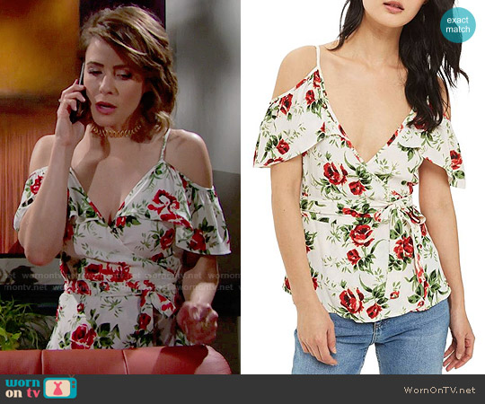 Topshop Rose Wrap Cold Shoulder Top worn by Caroline Spencer (Linsey Godfrey) on The Bold and the Beautiful