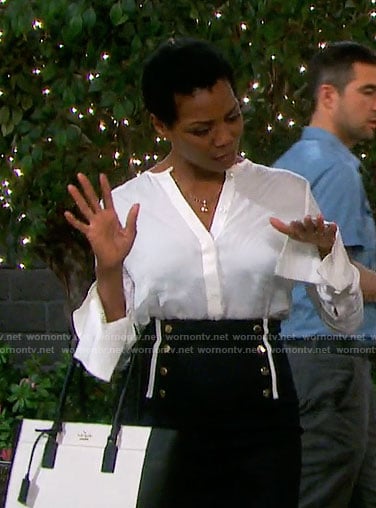 Valerie’s button front skirt and white blouse on Days of our Lives