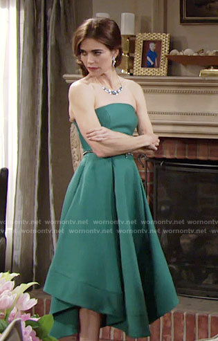 Victoria’s green strapless midi dress on The Young and the Restless