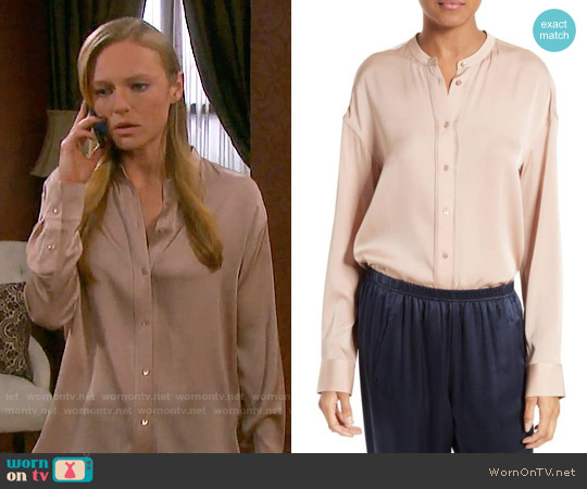 Vince Pintuck Placket Stretch Silk Blouse in Petal worn by Abigail Deveraux (Kate Mansi) on Days of our Lives