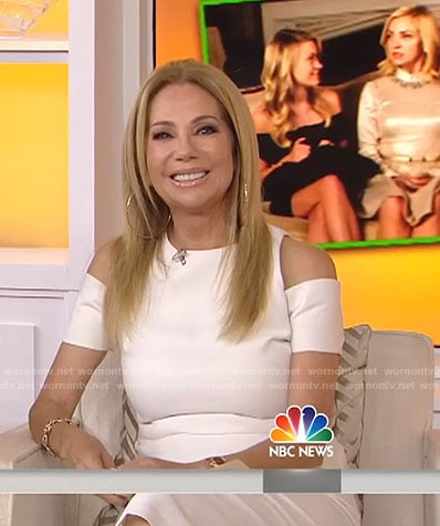 Kathie’s white cold-shoulder dress on Today