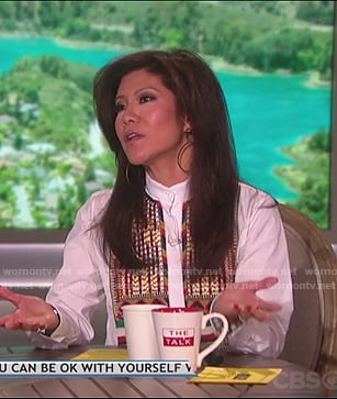 Julie’s white embroidered shirt on The Talk