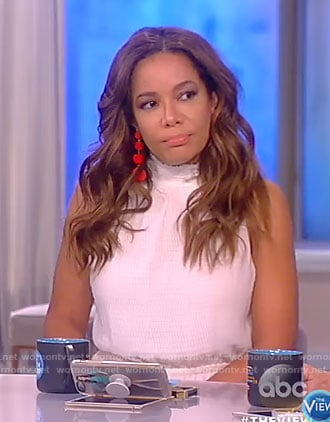Sunny’s white sleeveless mock neck dress on The View