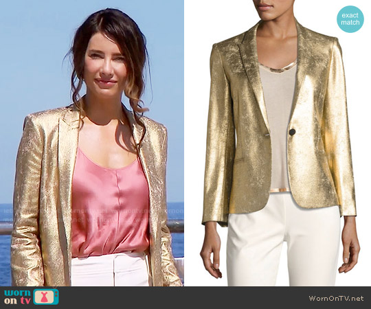 Zadig & Voltaire Vedy Deluxe Gold-Colored Fitted Blazer worn by Steffy Forrester (Jacqueline MacInnes Wood) on The Bold and the Beautiful