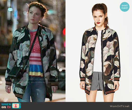 Zara Oversized Printed Bomber Jacket worn by Liza Miller (Sutton Foster) on Younger