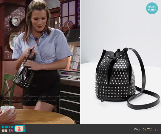 Zara Studded Bucket Bag worn by Chelsea Lawson (Melissa Claire Egan) on The Young and the Restless