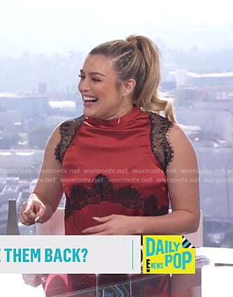 Carissa’s red lace insert maternity dress on E! News Daily Pop