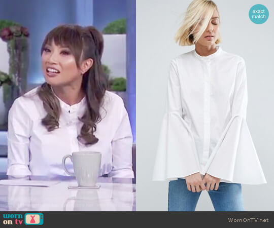 ASOS White Shirt with Bell Sleeve worn by Jeannie Mai on The Real