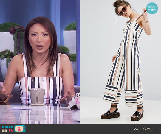 ASOS Pinny Jumpsuit in Stripe worn by Jeannie Mai on The Real
