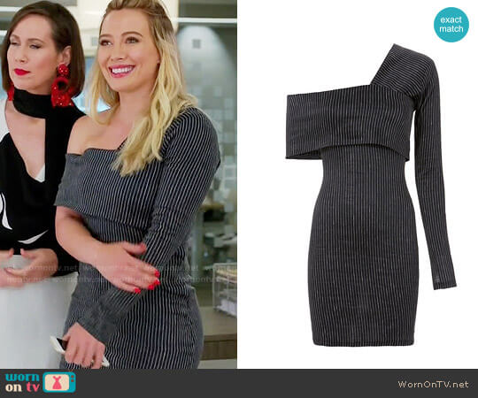 Beaufille Pinstripe One Shoulder Mini Dress worn by Kelsey Peters (Hilary Duff) on Younger