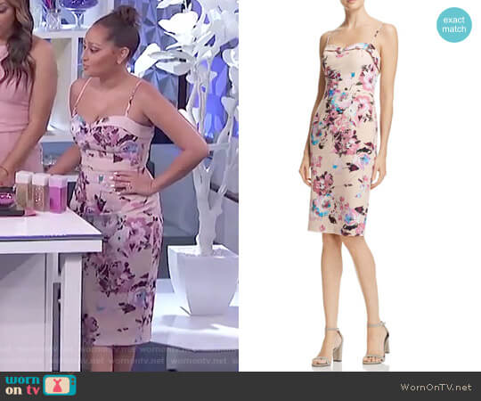 Black Halo Clover Floral-Print Dress worn by Adrienne Houghton on The Real