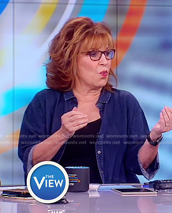 Joy’s denim short sleeve button top on The View