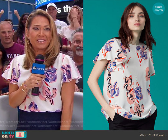 Diane von Furstenberg Flutter Sleeve Crew Neck Top worn by Ginger Zee on Good Morning America