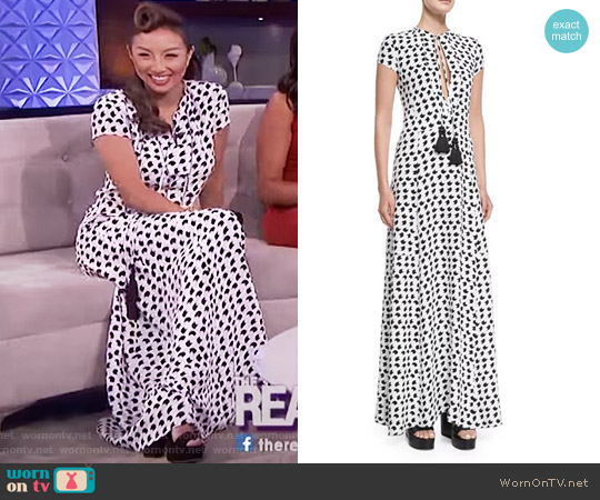 Derek Lam Short-Sleeve Crescent-Print Gown worn by Jeannie Mai on The Real
