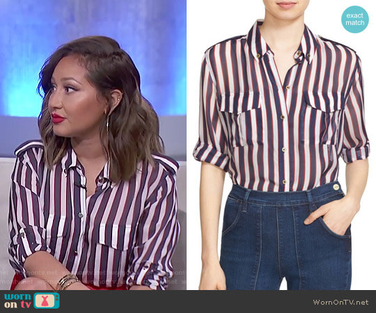 Equipment Major Stripe Silk Shirt worn by Adrienne Houghton on The Real