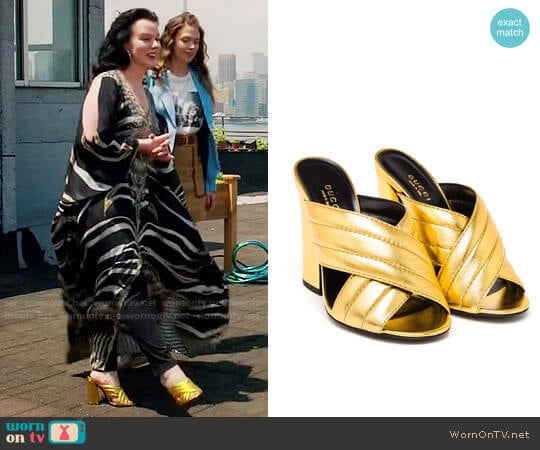 Gucci Padded Metallic Leather Mules worn by Maggie (Debi Mazar) on Younger