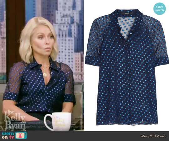 Gucci Polka-dot silk-blend chiffon blouse worn by Kelly Ripa on Live with Kelly and Mark