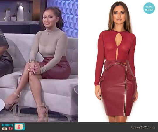House of CB Siyanna skirt in vegan leather worn by Adrienne Houghton on The Real