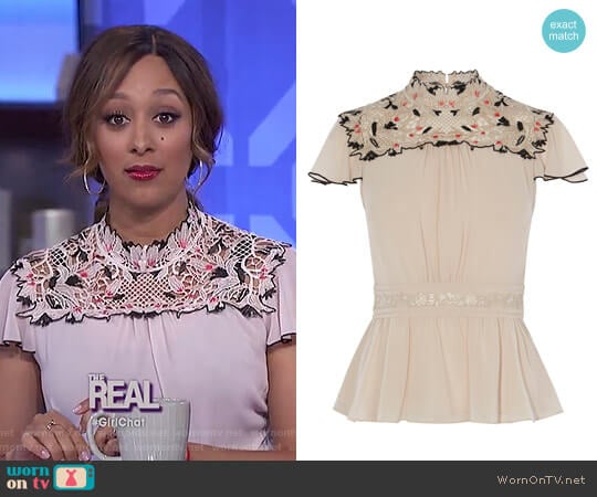 Karen Millen Floral Lace embroidered Top worn by Tamera Mowry on The Real
