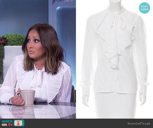 Karen Millen Ruffle Accented Top worn by Adrienne Houghton on The Real