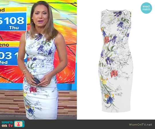 Karen Millen White & Floral Pencil Dress worn by Ginger Zee on Good Morning America
