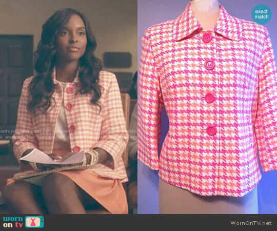 Lilly Pulitzer Pink and Orange Houndstooth Jacket worn by Colandrea Conners (Antoinette Robertson) on Dear White People