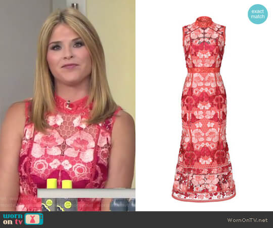 Notte by Marchesa Butterfly Lace Midi Dress worn by Jenna Bush Hager on Today