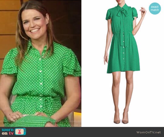 Michael Kors Polka Dot Silk Flutter-Sleeve Shirtdress worn by Savannah Guthrie on Today