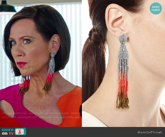 Oscar de la Renta Ombre Crystal Tassel Earrings worn by Diana Trout (Miriam Shor) on Younger