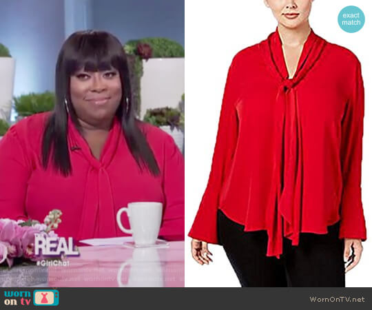 Rachel Rachel Roy Bell Sleeve Tie Neck Blouse worn by Loni Love on The Real