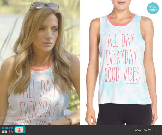 Spiritual Gangster Good Vibes All Day Muscle Tee worn by Cary Deuber on The Real Housewives of Dallas