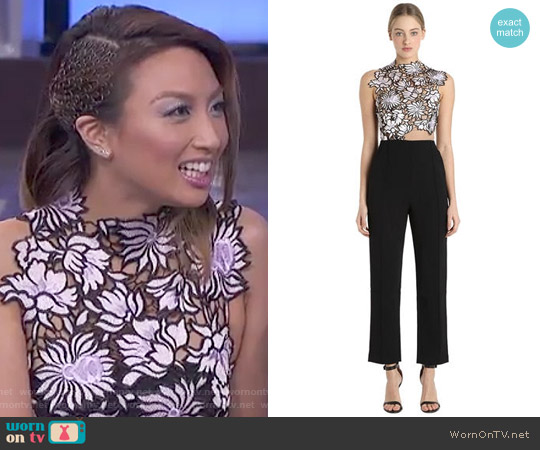 Self Portrait Liac Lace & Crepe Jumpsuit worn by Jeannie Mai on The Real