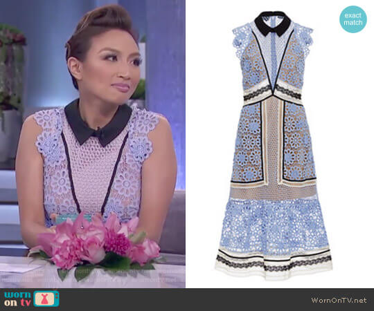 Self Portrait Luisa Beccaria Guipure Lace Midi Dress worn by Jeannie Mai on The Real