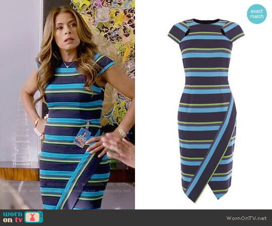 Karen Millen Striped Asymmetric Pencil Dress worn by Kara Lynch (Lisa Vidal) on Being Mary Jane
