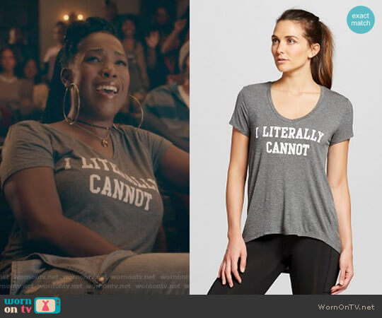 Target I Literally Cannot V-Neck Drapey Graphic Tee worn by Joelle Brooks (Ashley Featherson) on Dear White People