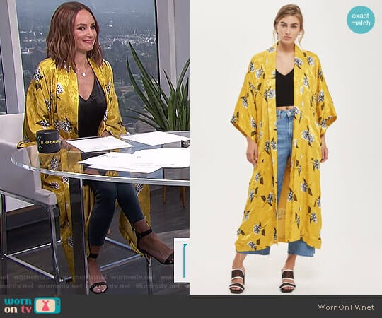 Topshop Floral Print Maxi Kimono Jacket worn by Catt Sadler on E! News